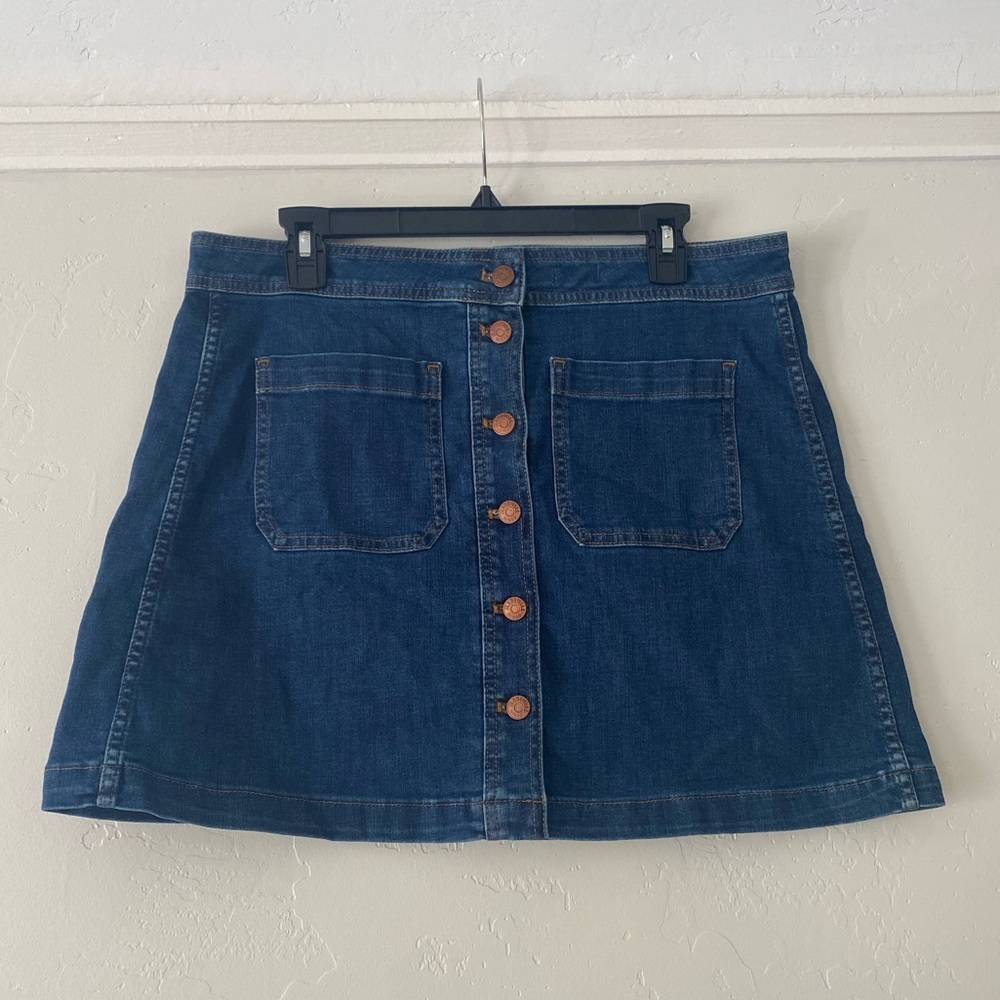 Madewell button down stretch denim a-line skirt